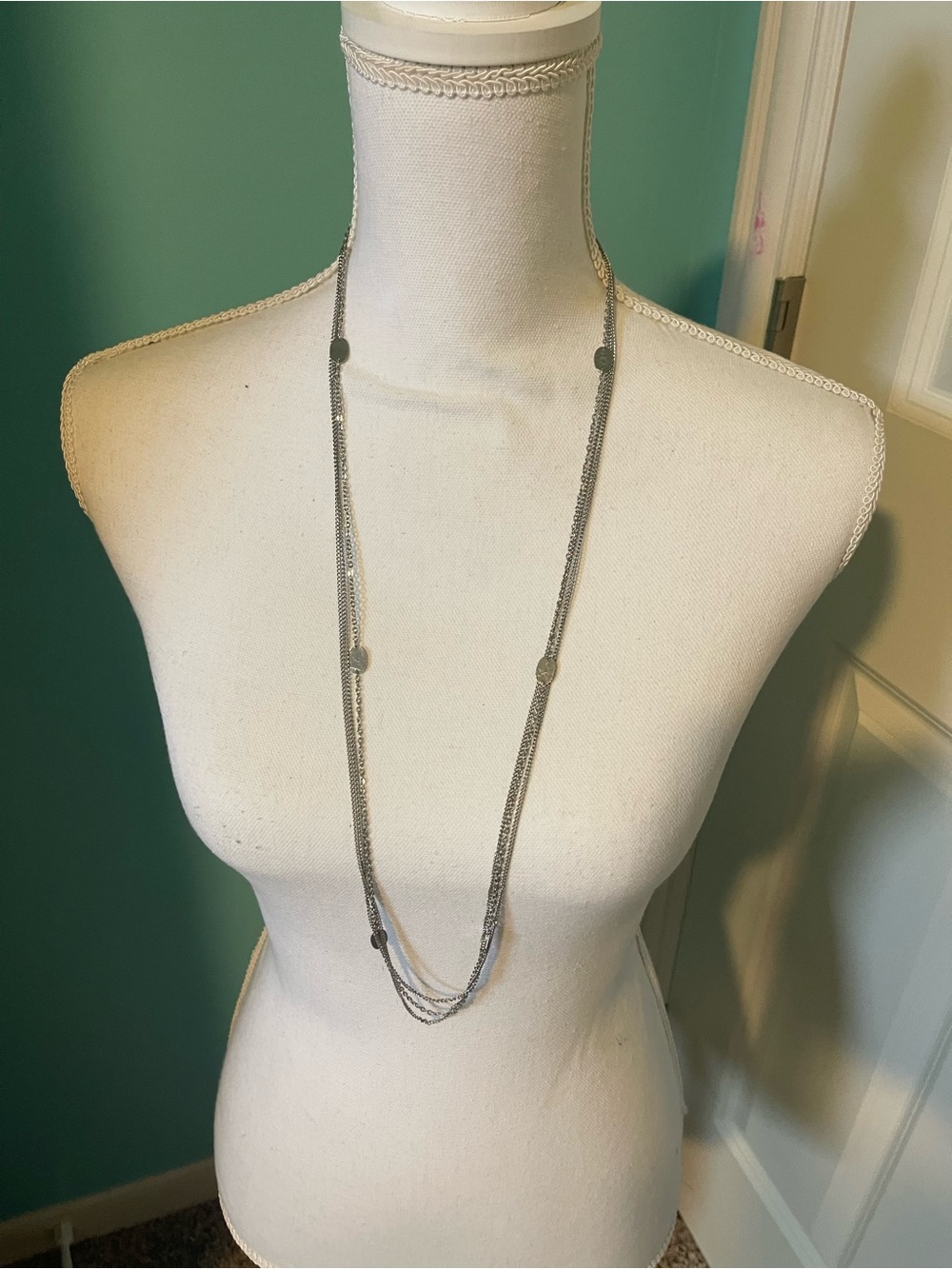 Vintage Monet Long Silver Multi-Chain Pendant Necklace